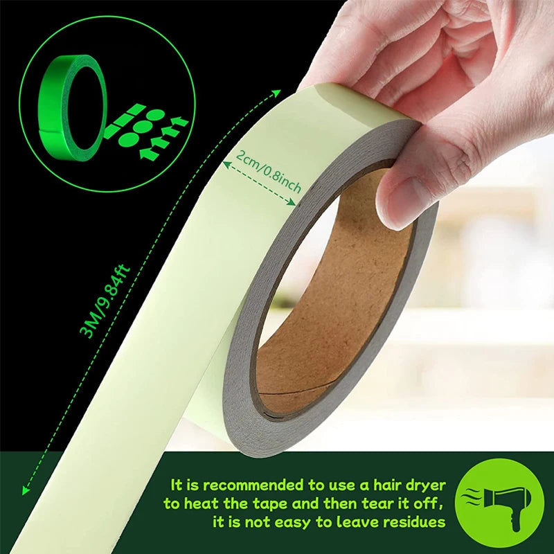 ruban luminescent vert fluo adhésif étanche moderne 10mm 15mm 20mm glow tape