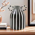 vase moderne céramique rayé bleu clair blanc noir double oreille décoration intérieure fleur hydroponique