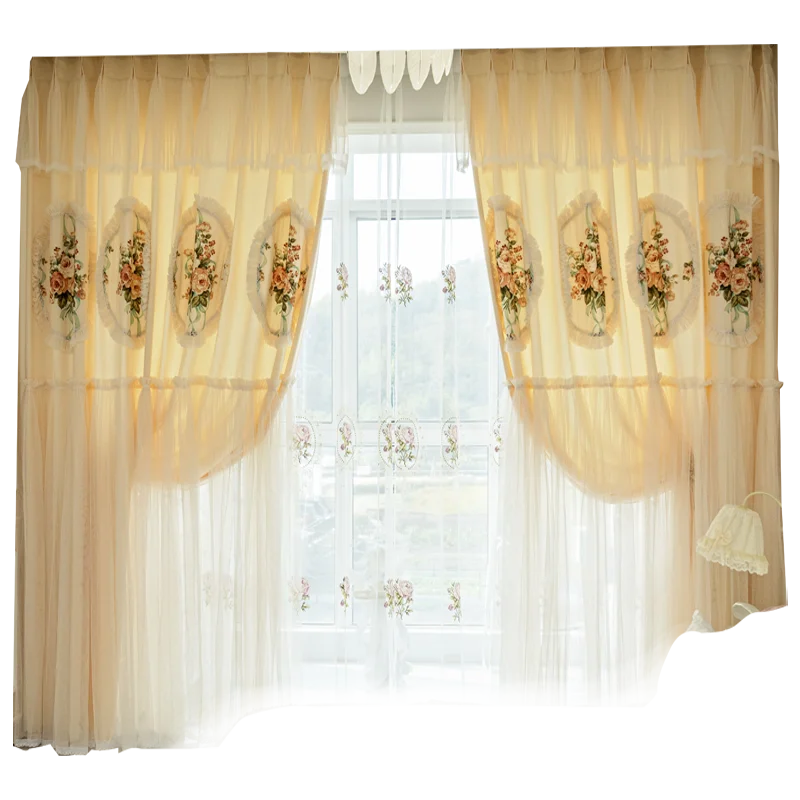 rideaux fleuris semi transparents classiques polyester anneaux chambre coucher