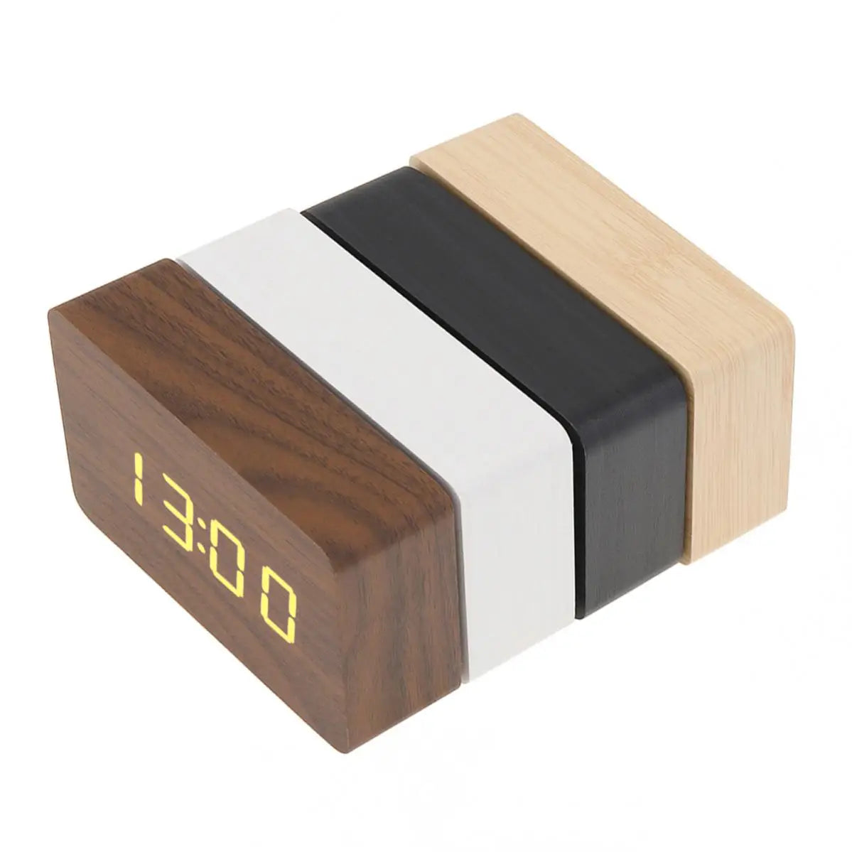 Horloge de table en bambou noir avec affichage LED