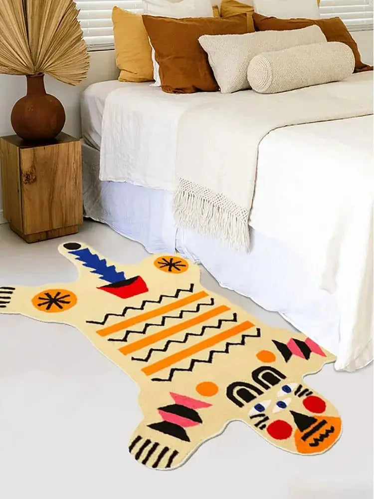 tapis sol moderne motif géométrique coloré texture tissée décoration maison intérieur ethnique
