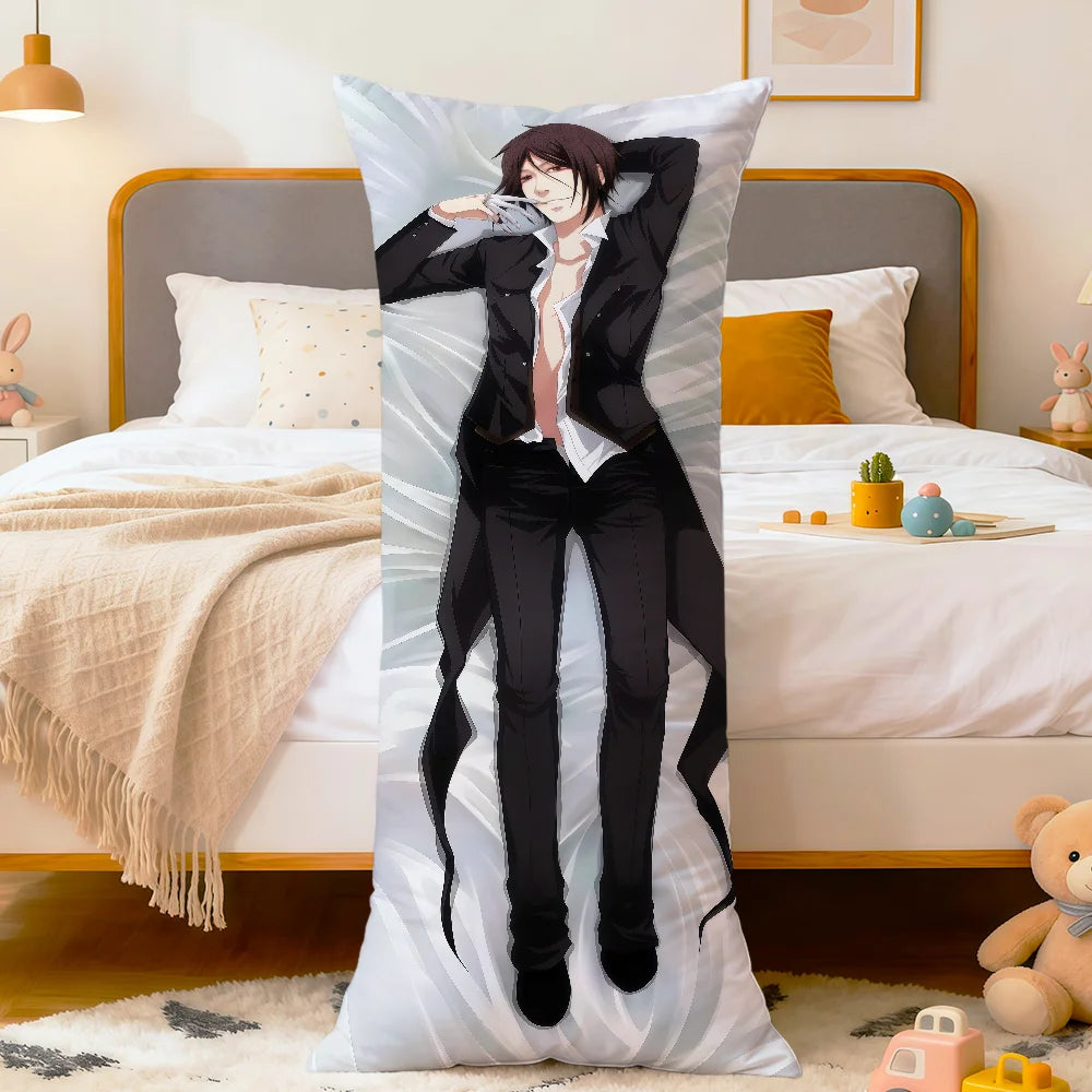coussin allongé anime violet bleu blanc fleurs stylisées personnages 100 polyester double face imprimé
