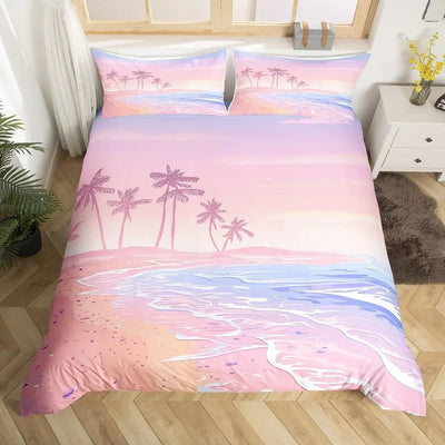 Housse de couette tropicale océan palmiers bleu