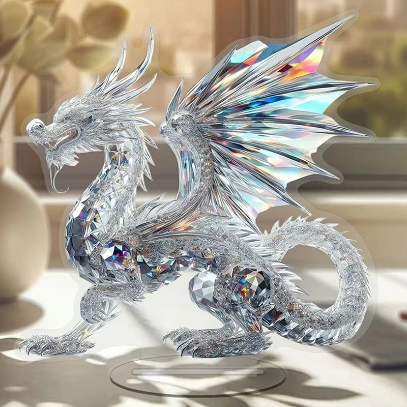 sculpture animale résine transparente détaillée dragon brillant ornement cadeau déménagement