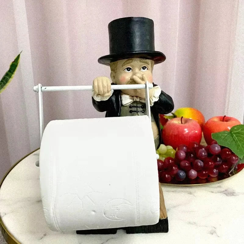 porte rouleau papier toilette figurine homme vintage humour décoratif base bois rouleau inclut ancien