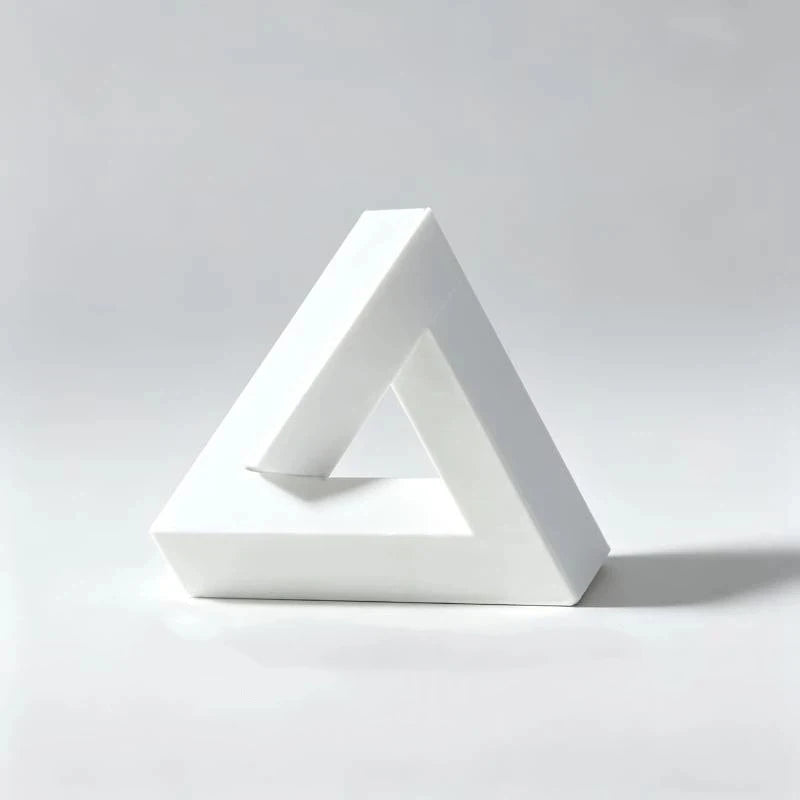 décoration illusion optique sculpture penrose triangle moderne blanche éléments bleus marron