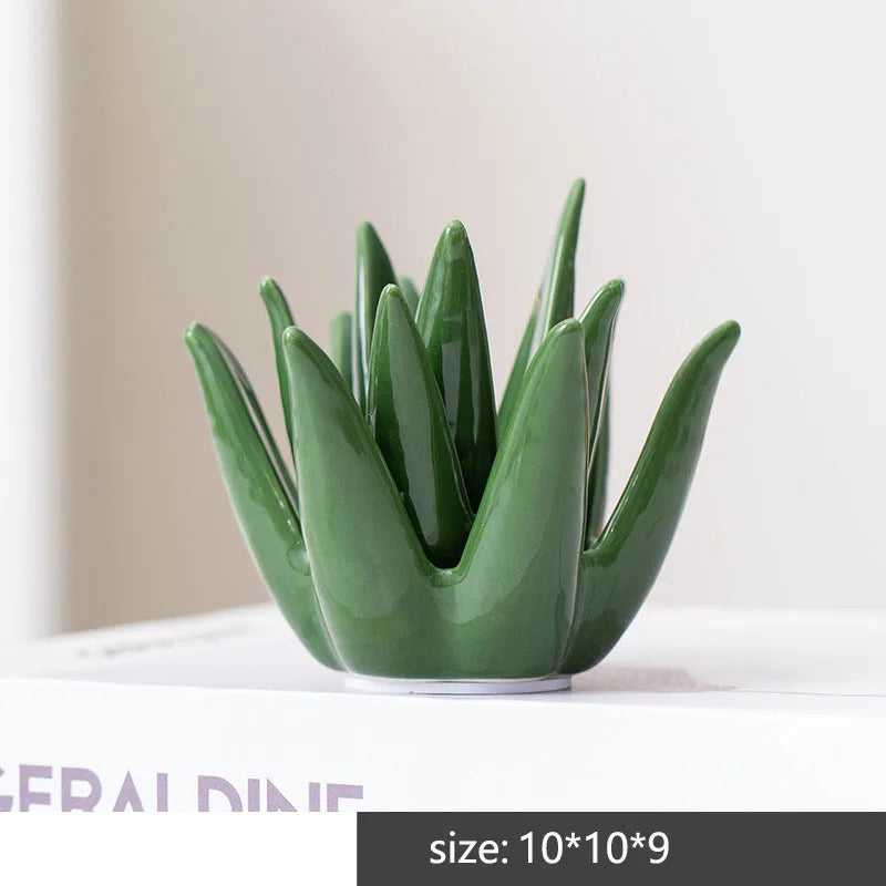 rangement bijoux agave vert moderne brillant minimaliste conteneur ornement émeraude cactus