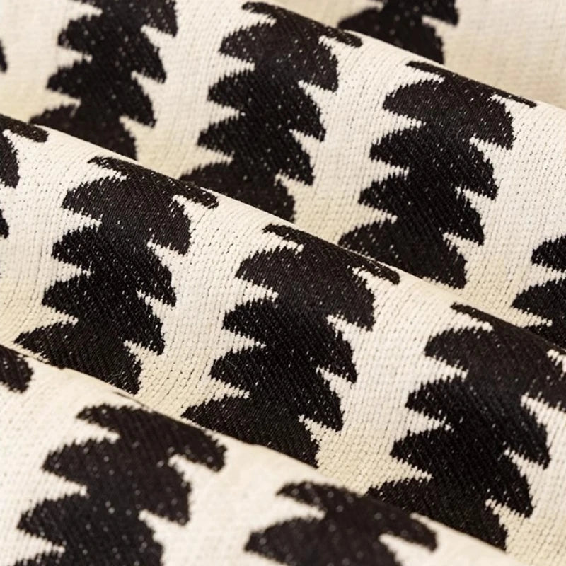 serviette canapé chenille jacquard motif feuilles noires blanc moderne opacité franges élégantes machine lavable
