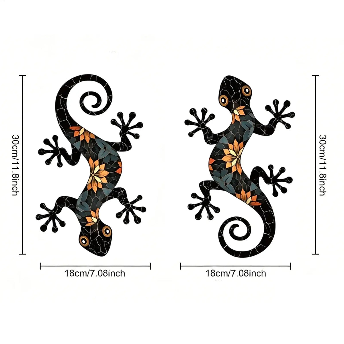 décoration murale forme lézard géométrique artisanal noir orange rougeintérieur extérieur adhésif muraux