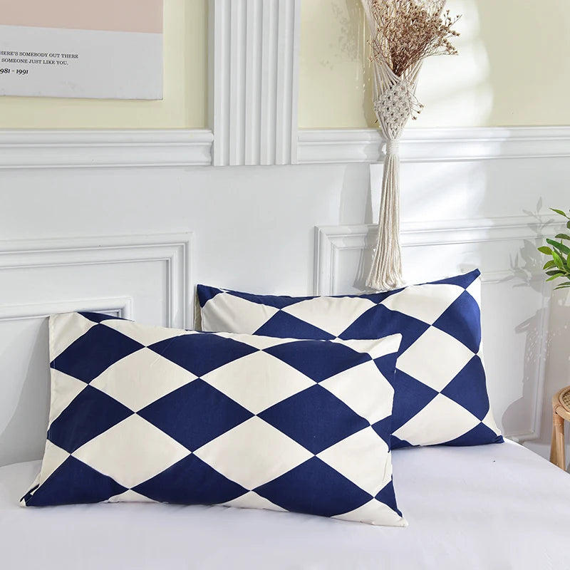 lot deux taies d'oreiller rectangulaires 48x74cm housse coussin décorative motif géométrique moderne