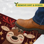 tapis sol antidérapant rennes souriants étoiles dorées extérieur entrée noël moderne rouge beige doré