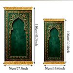 tapis prière vert or ornements floraux traditionnel usage multiple voyage intérieur
