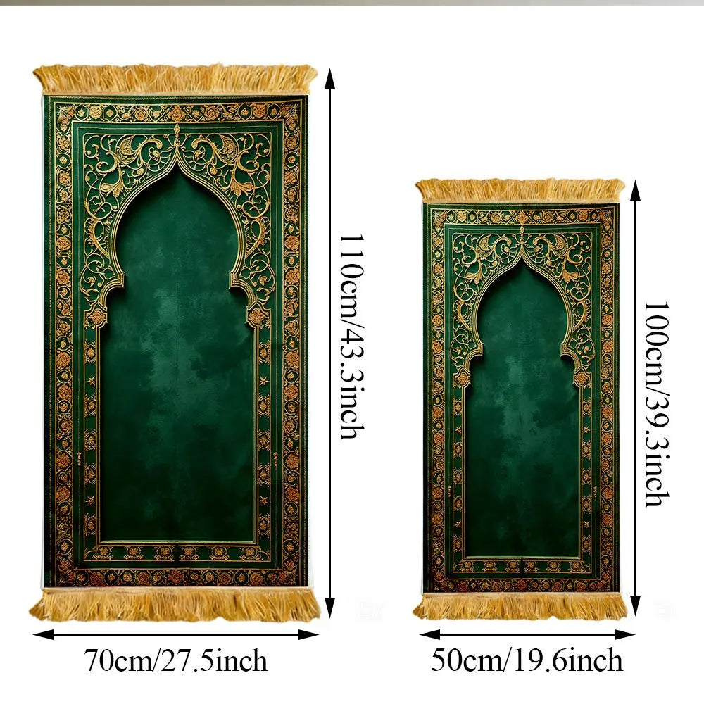 tapis prière vert or ornements floraux traditionnel usage multiple voyage intérieur