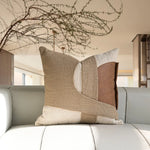 taies d'oreiller géométriques patchwork moderne lin polyester beige marron clair blanc respectueux environnement