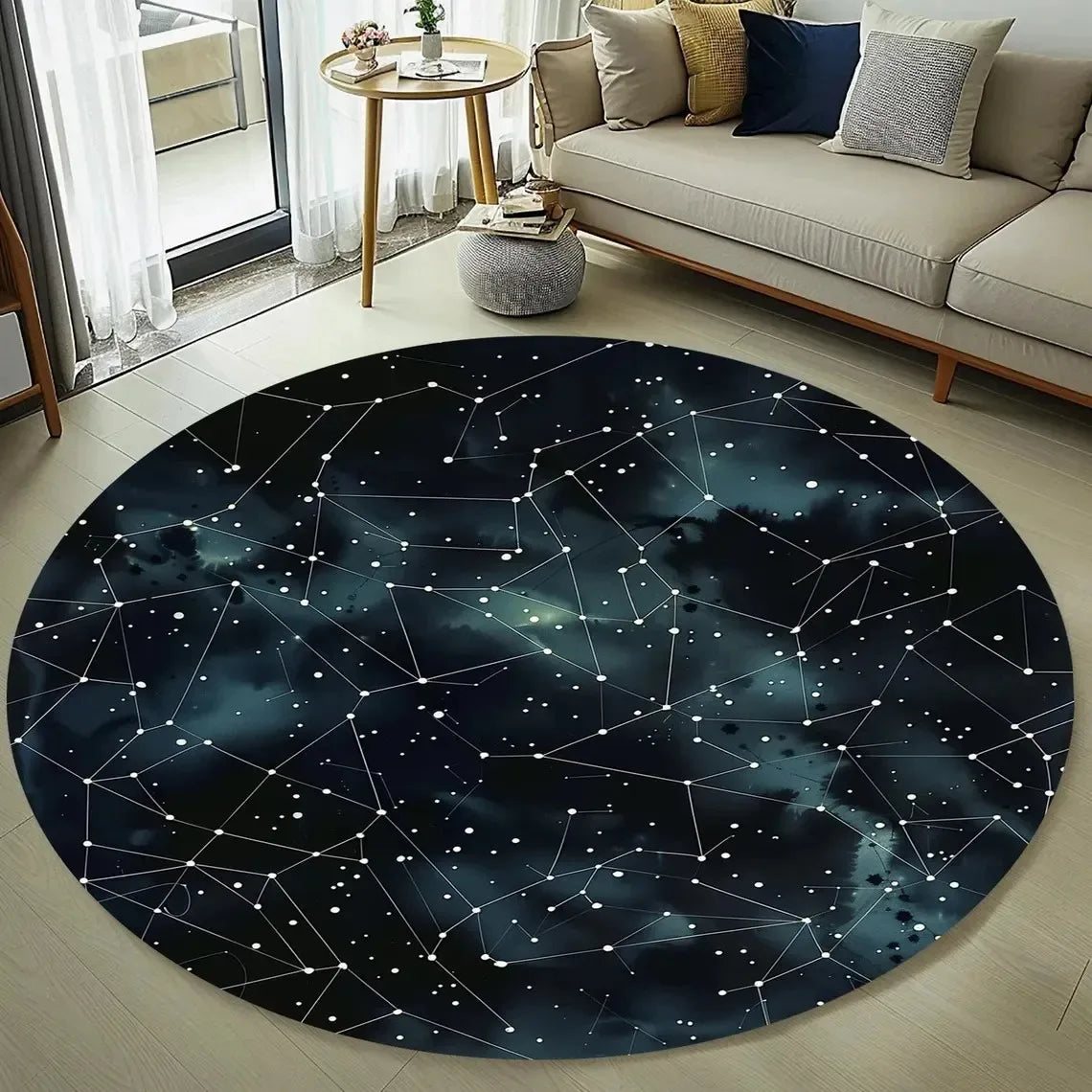 tapis rond moderne nébuleuse spirale galactique noir blanc gris cosmique floral chambre extérieur