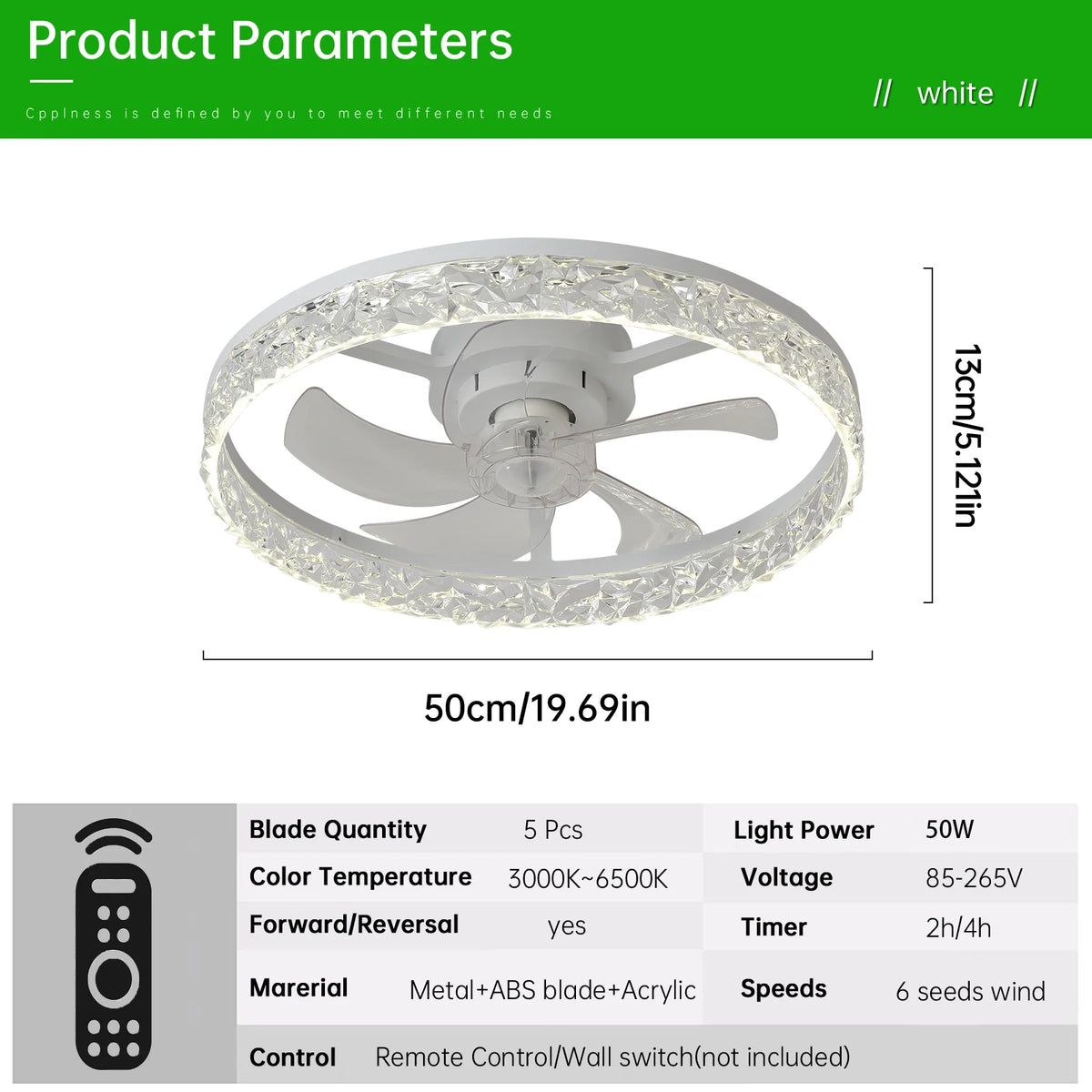 ventilateur led moderne télécommande blanc doré noir strass floral élégant chambre salon