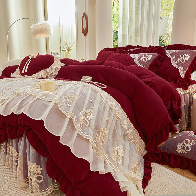 Housse de couette bordeaux et taies d'oreiller assorties