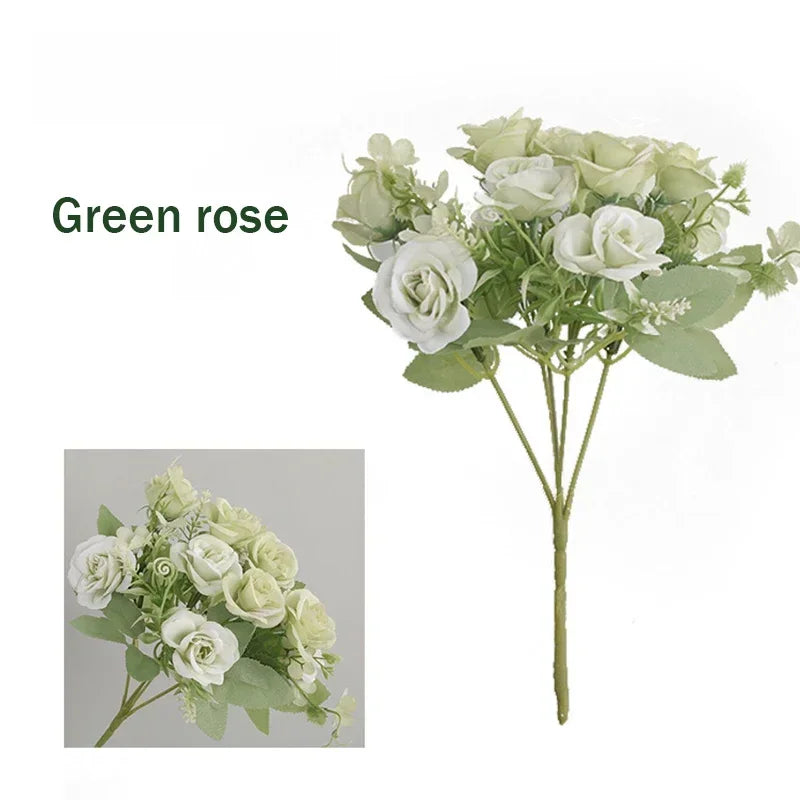 décoration mariage bouquet fleurs artificielles soie vertes blanches intérieur rustique naturel