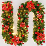 Guirlande Noël fleurs artificielles boules décoratives lumineuses intérieur festif vert doré rouge bleu
