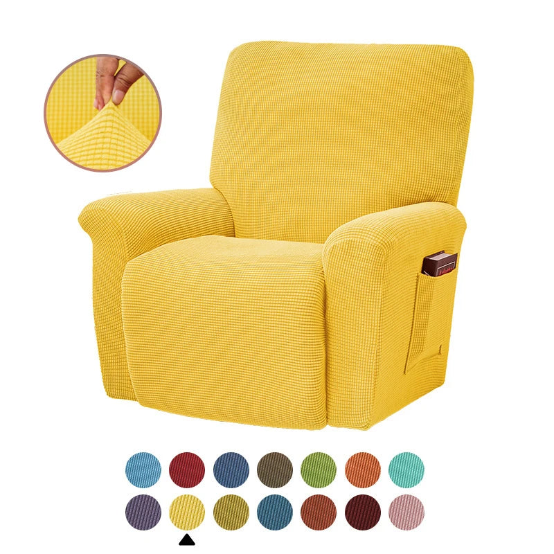 Housse fauteuil inclinable bleu noir gris jacinquée extensible moderne poche adhésif lavage machine