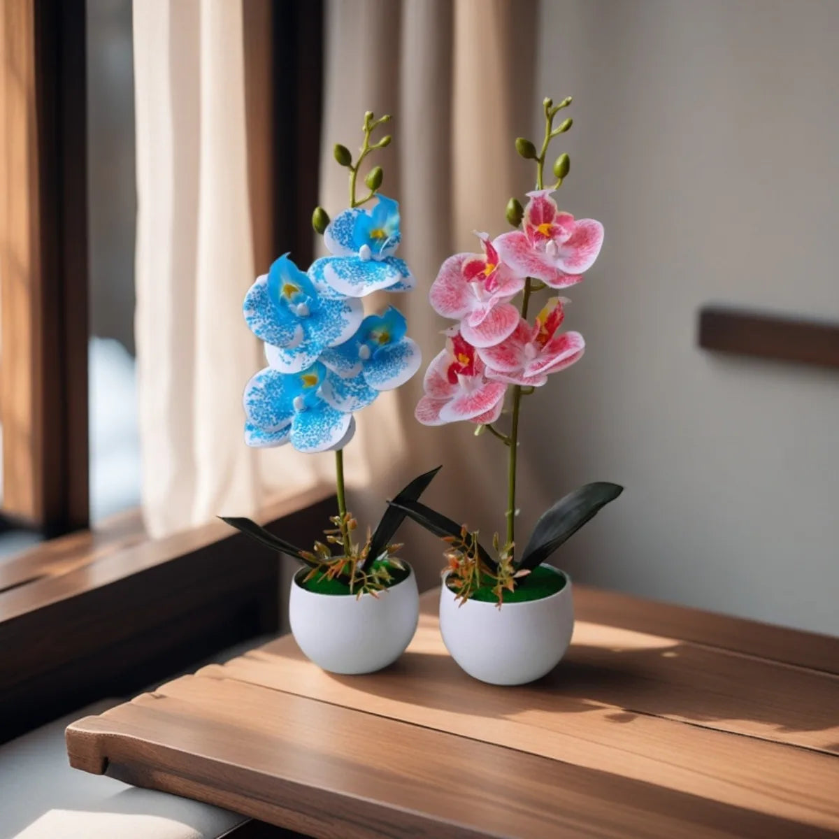 Décoration intérieure orchidée artificielle pot blanc violette bleue blanche minimaliste moderne