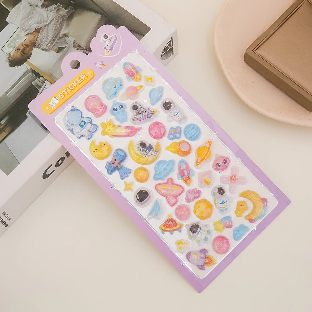 sticker 3d animaux mignons cartoon violet bleu rose vert clip
