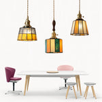lampe suspension tiffany géométrique transparente couleurs variées triangles cercles vintage