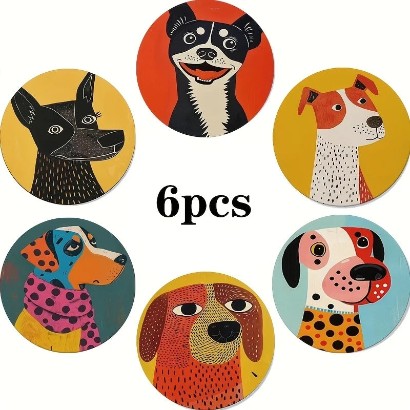 coasters bois orange noir blanc bleu rouges illustrations chiens géométriques 10cm