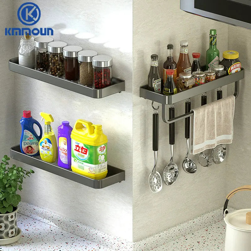 étagère murale moderne étagère salle bain aluminium gris laquée fixations adhésives serviettes cosmétiques minimaliste