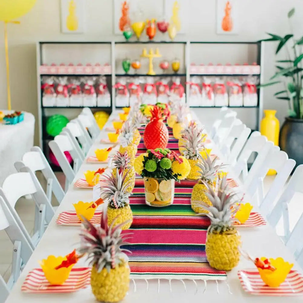 nappe rayée arc ciel mexicain festive coton réutilisable franges couleur vive table