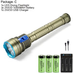 lampe torche rechargeable dorée bleue rayures horizontales boutons fixation batteries AAA câble USB lumière