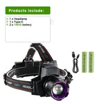 lampe frontale led rechargeable uv 395nm zoomable tactique camping chasse pêche