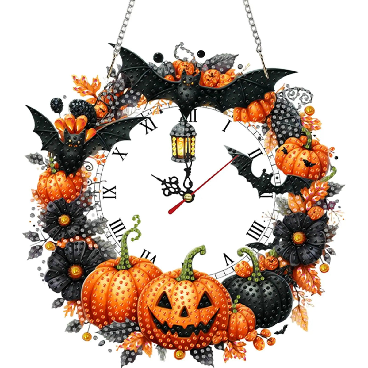 horloge suspendue 2d fleurs oiseaux motifs géométriques blanc multicolore métal chaines