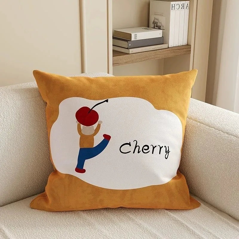 taies d'oreiller fruits animés polyester velours rose rouge vert moderne chambre décoration fixations oreillettes