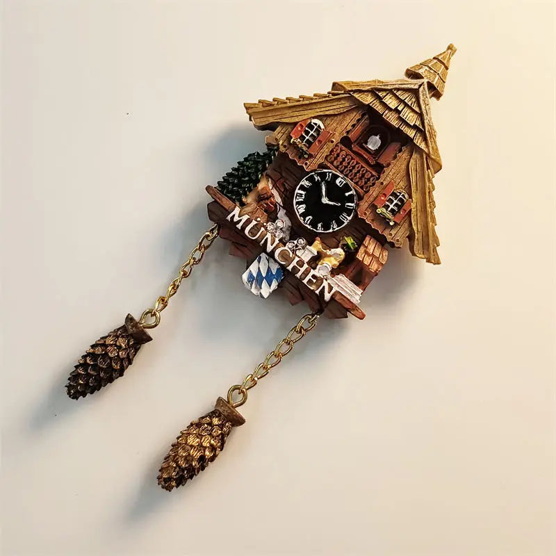 horloge murale pendule chalet bavarois figurines bois décorative traditionnelle marron blanc doré