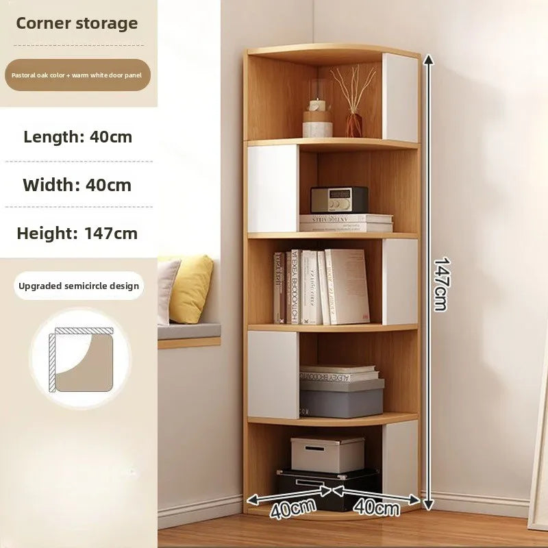 étagère d'angle bois chêne clair moderne adhésive multi fonction rangement livres objets décoration 150cm