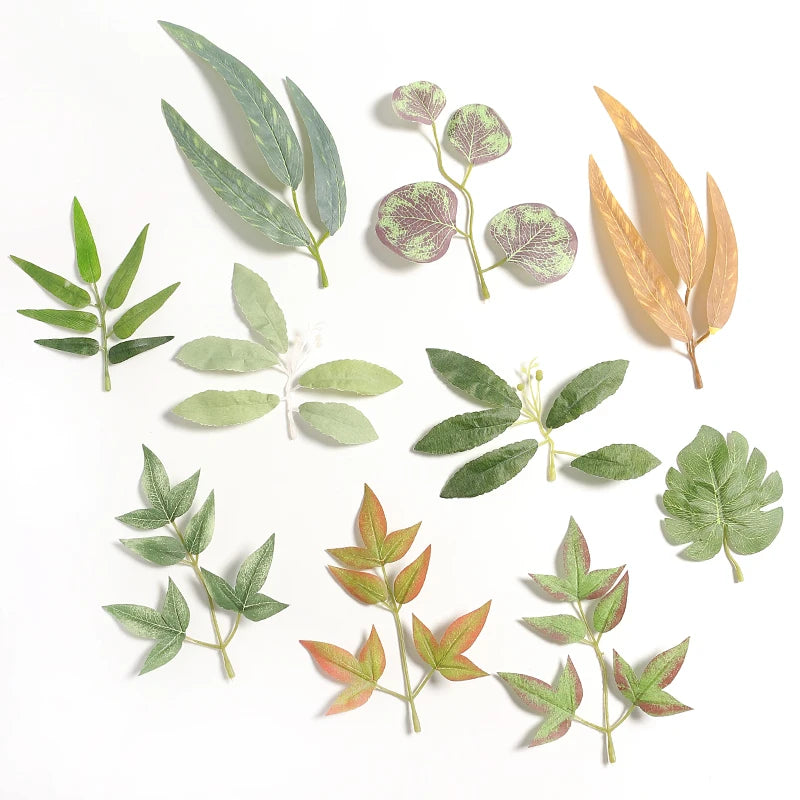 feuilles artificielles vertes mariage décoration maison bricolage couronne fleurs naturelles variées 30 pièces