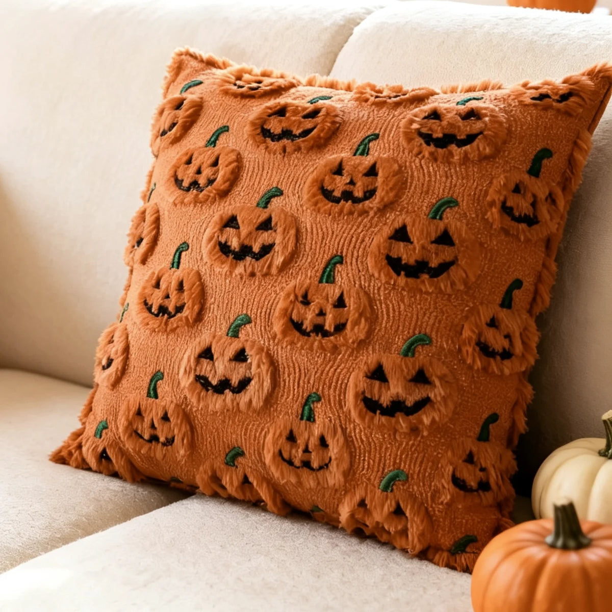 housse coussin halloween fantôme citrouille araignée orange décoration maison canapé chaise voiture polyester jacquard
