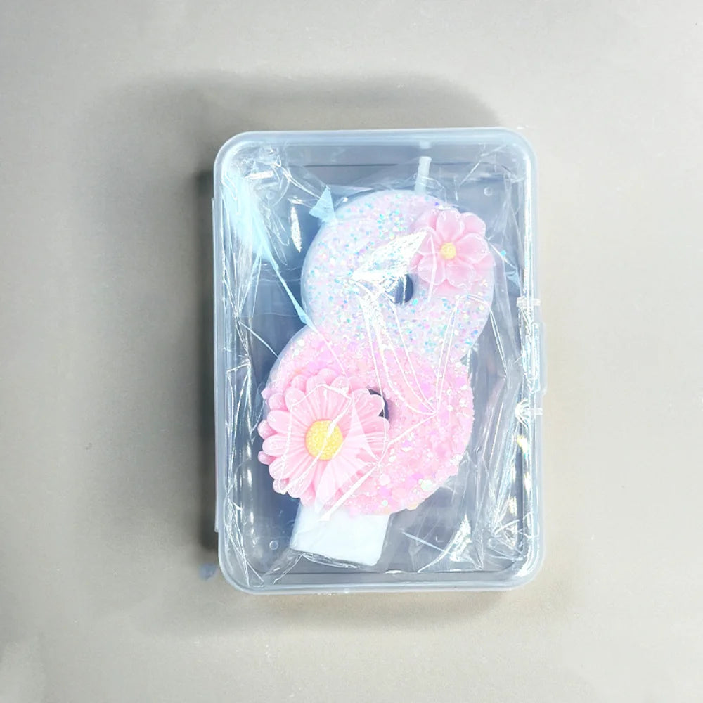 bougies numéraires forme chiffres paillettes fleurs roses centrer jaune decoration anniversaire maison festive