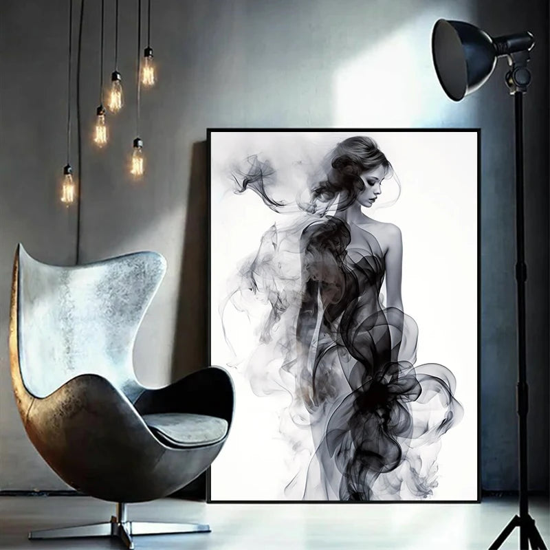 toile d'art abstraite minimaliste noir blanc contemporain décoration mur impression toile rectangle vertical