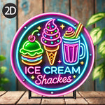 plaque publicitaire lumineuse multicolore cornet glace hamburger cocktail neon art fixations vis