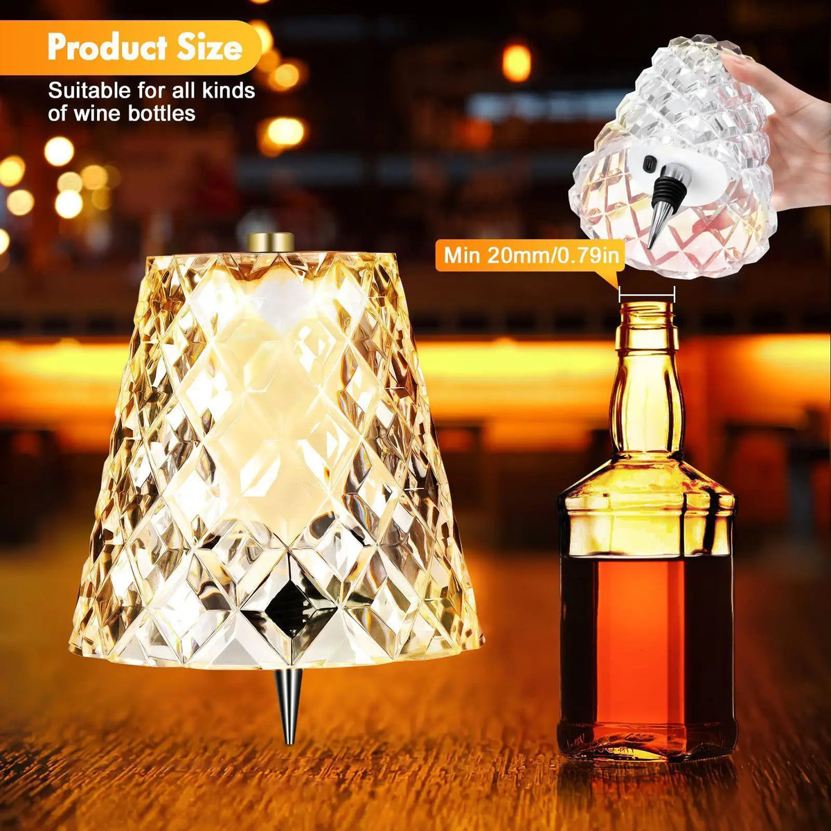 lampe poser transparente dorée diamant striée moderne élégante rechargeable sans fil couleurs tactiles abatjour