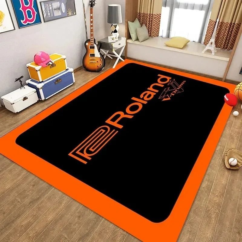 tapis sol batterie musique insonorisé noir blanc orange décoratif moderne studio