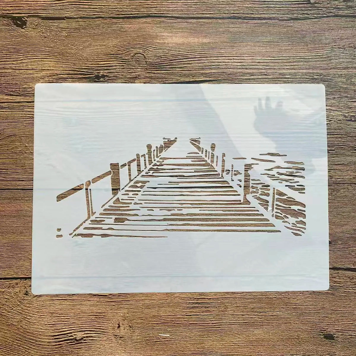 stencils graphiques blancs noirs pont bois minimaliste bricolage peinture murale decoration papier artisanal