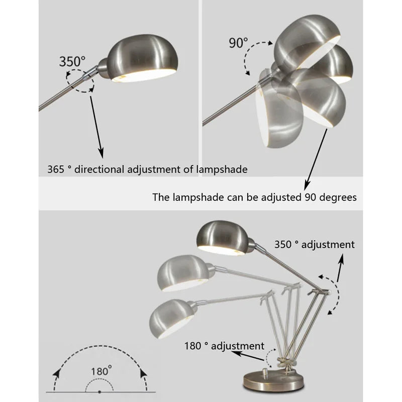 lampe moderne argentée base solide éclairage économie d'énergie chambre coucher pliable rechargeable certifiée