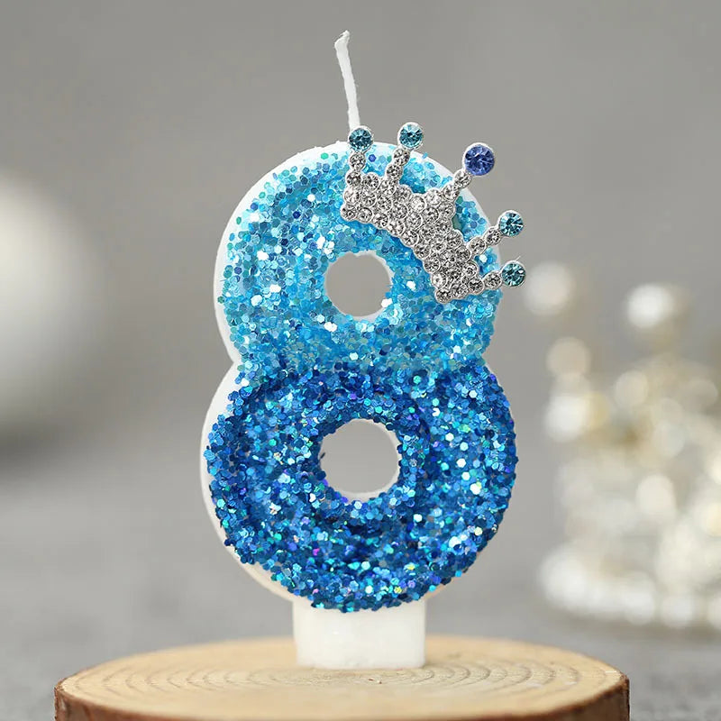 bougies chiffre pailletées bleu clair bleu foncé anniversaire décoration festive números personnalisables