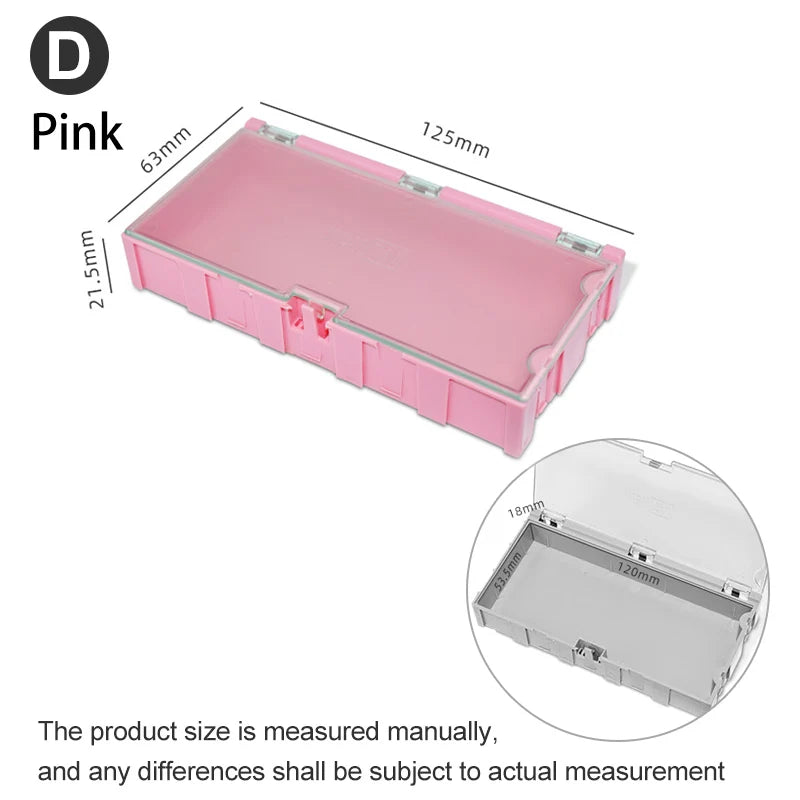 boîtes rangement électroniques vert rose bleu clips fermeture pratiques modernes