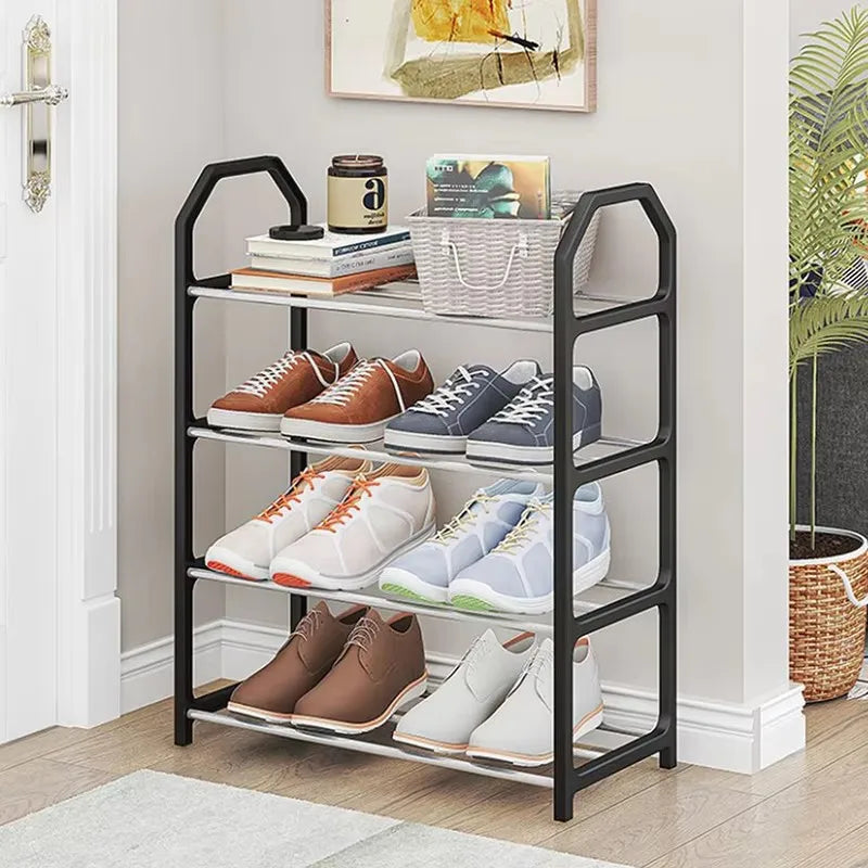 étagère chaussures quatre niveaux couvercle anti poussière rangement chaussures moderne noir blanc