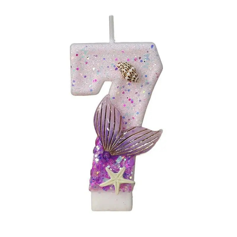 bougies anniversaire forme chiffre violet blanc doré étoile sirène mer décorative adhésive pailletée transparente
