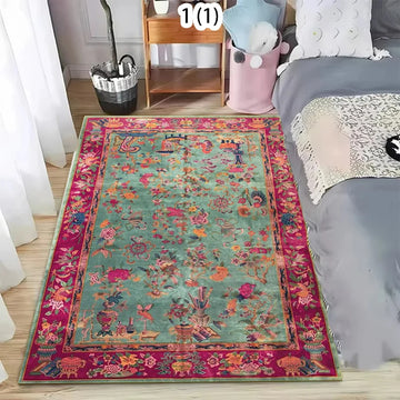tapis salon vintage motif floral vert rose beige moderne grand tapis chambre décoratif lavable